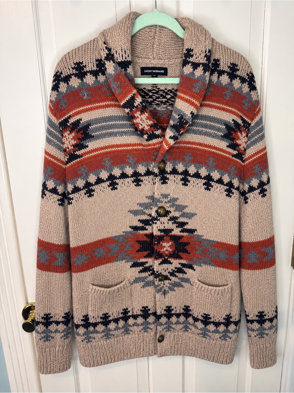 Lucky Brand NWT Men’s Southwestern Aztec Button Cardigan Sweater Large
